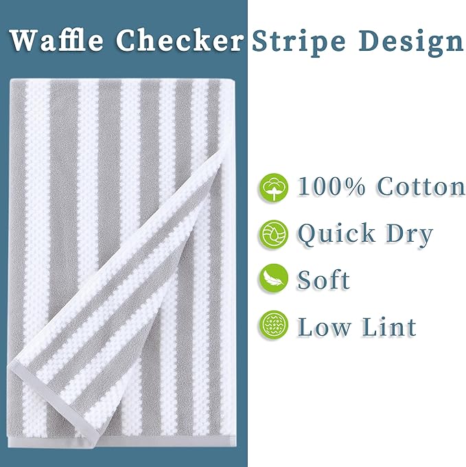 Gray and White Towels, 4 Hand 16"x27", 2 Bath 28"x52"
