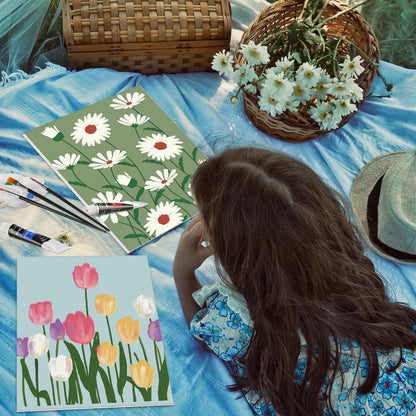 Cholemy 36 Pcs Paint and Sip Kit for Adults 8''x10'' Pre Drawn Canvas for Painting DIY Afro Acrylic Painting Kit Wood Easel Brushes Date Night Bulk for Father's Day Party Gifts(Flowering)