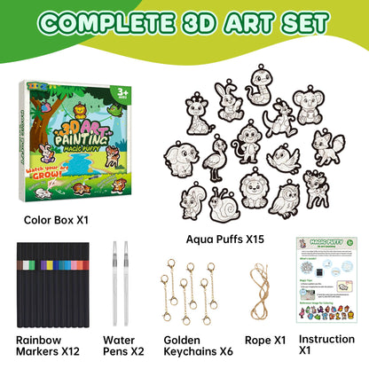 ZIZZ 3D Water Puffs Art Craft Kit for Kids: Magic Foam Texture Aqua Art Painting Kit Gifts for 4 5 6 7 8 9 10 Year Old Girls Boys - Puffy Paint Craft Set Mess-Free Paint by Number Craft for Kids