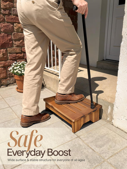 TINAMO 5” Wood Step Stool, Acacia Wooden Stools (No Assembly Required)- 500 LBS Capacity Small Step Stool, Bed Steps for High Beds for Adults - Small Wooden Stool for Handicap, Elderly, Seniors, Home