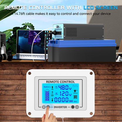 48V 2500W Pure Sine Wave Inverter 48V DC to 110V AC, 5000W Peak Power, 4 AC Outlets, USB & Type-C Port, Adjustable Input for Lithium Battery, Solar/Off-Grid Backup with LCD Remote