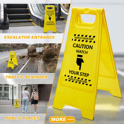 Amylove 3 Pcs Caution Watch Your Step Sign, 24" Height, Safety Bright Yellow Double Sided Floor Heavy Duty A-shaped Frame Design Plastic Warning Caution Sign for Home Yard Outdoor Wet Floor Step
