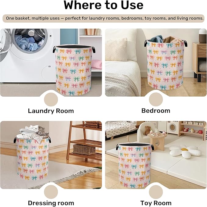 Colorful Bow Foldable Laundry Hamper