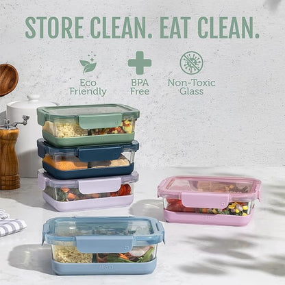 Ello Duraglass Refresh 3.4 Cup Divided Meal Prep Set 10Pc, 5 Pack, 2