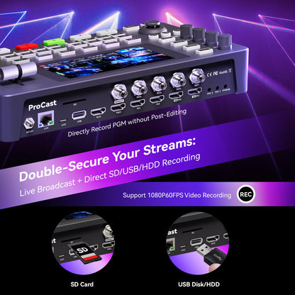 Tenveo 4K60FPS HDMI Video Switcher Mixer, 4*SDI & 4*HDMI Input, 5CH Live Streaming Switcher, 5.5’’ FHD Screen, 1080P60FPS Output, USB Video Recording, Support PTZ Camera and Controller, NDI Included
