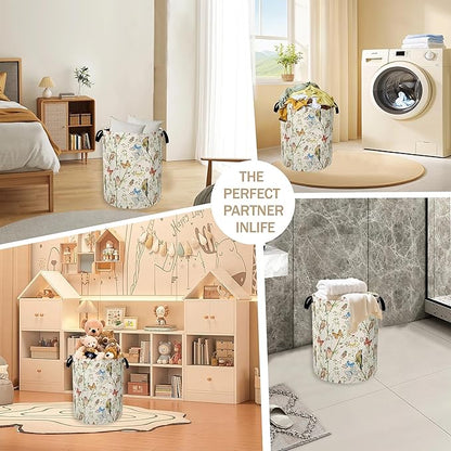 Laundry Hamper, Watercolor Bird Laundry Basket, Spring Flower Butterfly