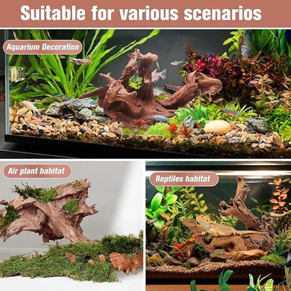 3-Piece 6-10 inch Natural Aquarium Driftwood Decorations - Aquascape Decor for Fish Tanks, Betta Hideouts, Reptile Enclosures & Plant Attachment