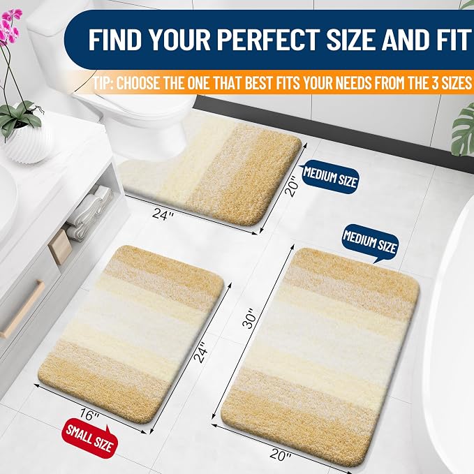 OLANLY Bathroom Runner Rugs Mat 70x24, Extra Soft Absorbent Microfiber Bath Rug, Rubber Backing, Quick Dry, Washable Long Bath Mats for Bathroom, Tub and Shower, Home Decor Accessories, Light Yellow