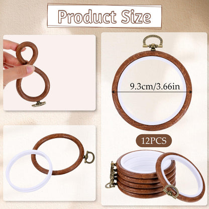 Oqqlin 12 Pcs Embroidery Hoop, 3 Inch Round Small Embroidery Hoops Rubber Imitation Wood Cross Stitch Hoop Cross Stitch Hoops Ring for Sewing, DIY, Craft, Hanging Ornaments