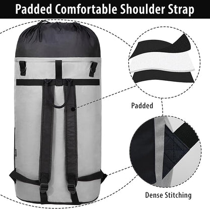 BeeGreen Grey-Black-Laundry-Bag-Backpack-Extra-Large-Heavy-Duty, 125L Portable