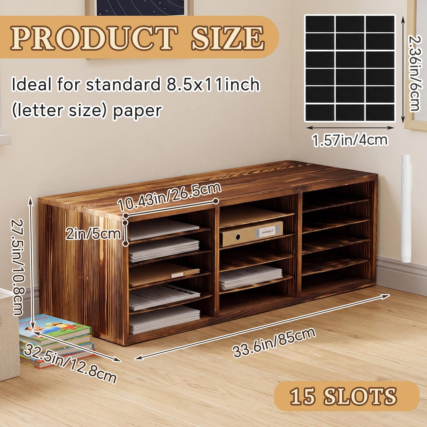 Colingmill No Assembly Classroom Mailboxes Wooden Teacher Student Mailboxes for Classroom Literature Paper Organizer 8/15 Compartments, Sturdy Construction for Home Office School(15 Slots)