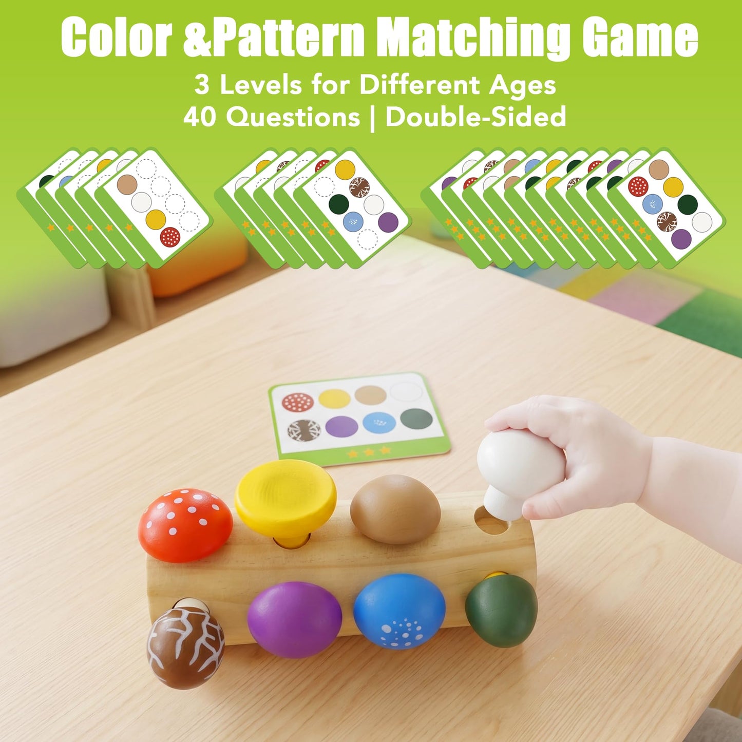 minewon Mushroom Montessori Wooden Educational Toy for Toddlers 18M+ – Preschool Learning Playset, Fine Motor & Color Recognition Kids Toy