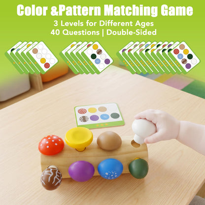 minewon Mushroom Montessori Wooden Educational Toy for Toddlers 18M+ – Preschool Learning Playset, Fine Motor & Color Recognition Kids Toy