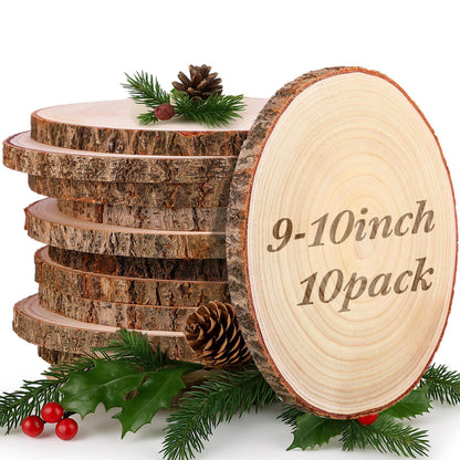 Tioncy 10 Pack Large Wood Slices for Centerpieces Unfinished Rounds Wood Slabs for Tables Decor Natural Wooden Circle for DIY Crafts Rustic Wedding Centerpiece Decor (9-10 Inch)