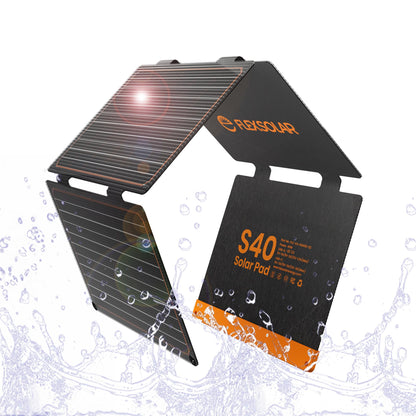 FlexSolar 40W Portable Solar Panel Folding Solar Panel with USB-C PD 18W,USB-A QC3.0 Ports, IP67 Waterproof ETFE Solar Charger for Traveling Camping Compatible with Phone iPad Power Banks