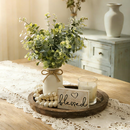 ZENLIV Rustic Modern Farmhouse Decor Set of 6 for Your Living Room, Kitchen Counter, Home or Table Centerpieces Room Decor, Wood Round Decorative Tray Gifts for Women Men