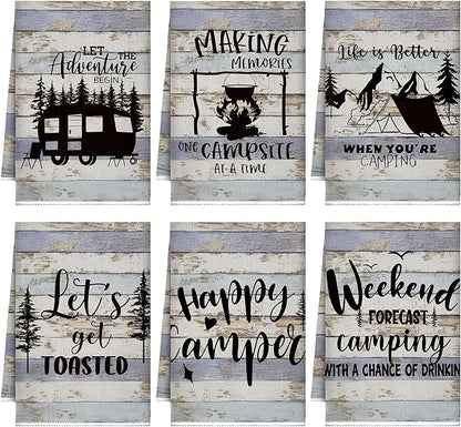 Boyiee Set of 6 Camping Kitchen Towels Happy Camper Tea Towels Absorbent