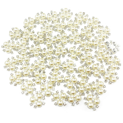 BETITETO 50Pcs Pearl Rhinestone Charms Buttons Embellishments Bulk Flatback for Shoe Decoration Jewelry Making Clothes Brooch Headbands and Wedding Flower Bouquet Crafts DIY (#1 Silver Alloy)