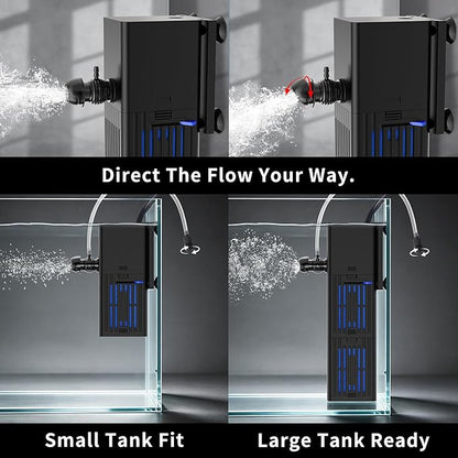 Aquarium Filter Water Flow Adjustable for 55-200 Gallon Fish Turtle Tank 400GPH Biochemical Filtration 4in1 Submersible Internal Powerful Pumps & Filters Keep Freshwater Saltwater Crystal Clear Large