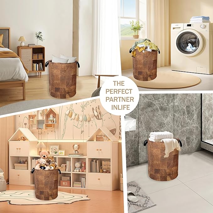Wood Texture Pattern Laundry Basket, Rustic Farmhouse Clothes Hamper, Oxford