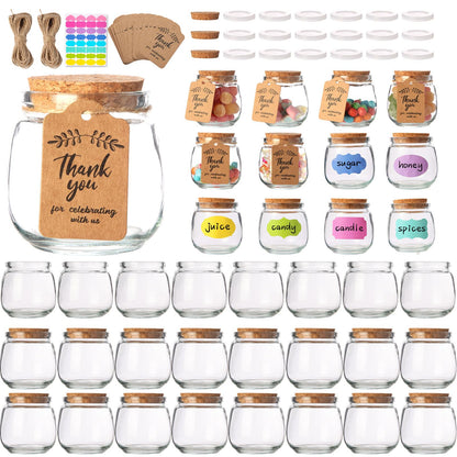 AIXIANG 20 Set 7oz Glass Jars with Cork Lid & Airtight Seal - Rustic Wedding Favors, Baby Shower Gifts, Candy & Spice Storage - Includes Twine, Labels (Multi-Purpose, Eco-Friendly)