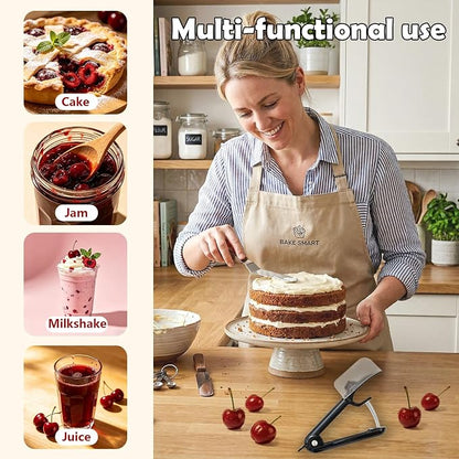 Cherry Pitter Tool, Stainless Steel Cherry Pitter with Built-in Pit Catcher - Food Grade ABS & Steel Core Remover, Ergonomic Grip, Safety Lock, Dishwasher Safe