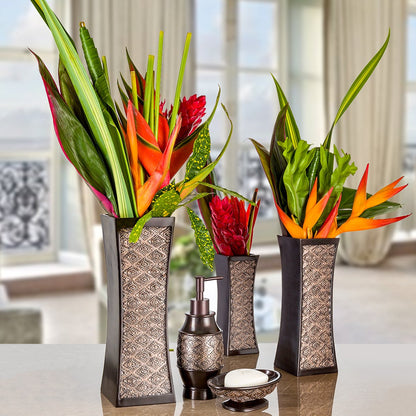 Creative Scents Dublin Brown Vases for Decor Centerpieces - Set of 3 Flower Vases Ideal Home Decor, Dining and Living Room Table Centerpiece, Table Decor, Bookshelf, Mantle and Entryway, Gift Boxed