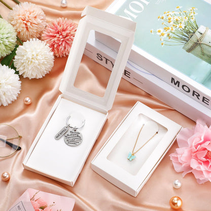 Ntwoiee 30 Pcs Small Jewelry Gift Boxs 5.4"x3.4"x0.7" Paper Necklace Box Bulk with Clear Window 30 Display Card 36 Sticker for Displaying Necklaces Rings Bracelets Earrings(White)