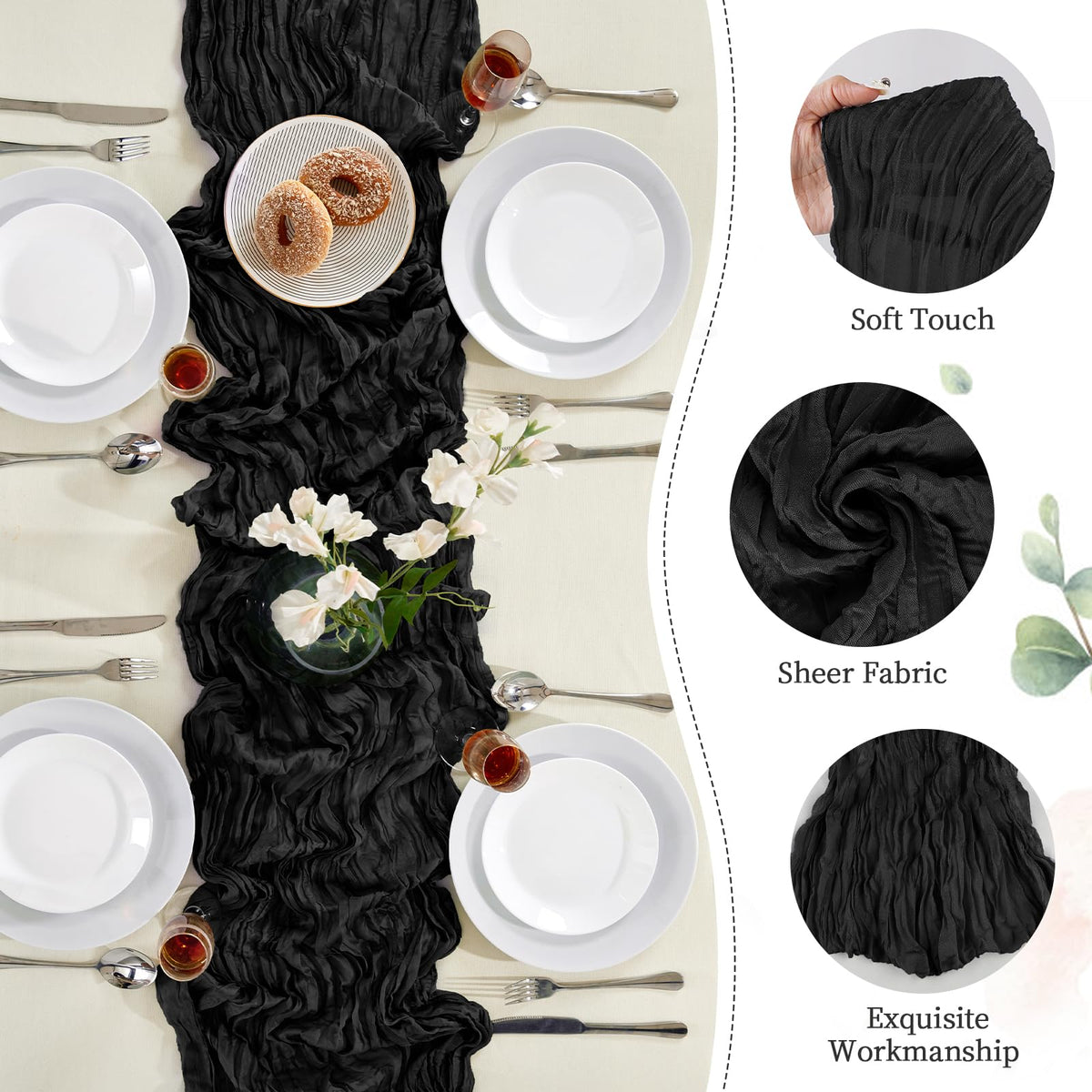 AGIRL 6 Pack Black Cheesecloth Table Runner 10FT Long Summer Boho Gauze Table Runner Rustic Sheer Runner for Halloween Wedding Baby Shower Birthday Party Table Decor Home Easter Decorations