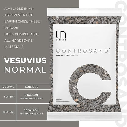 UNS Controsand - Vesuvius, 8L - Natural Freshwater 3-5 mm Dark Gray Gravel - Decorative Small Rocks for Aquascaping Planted Tank - Aquarium Terrarium Substrate for Betta, Shrimp, Fish, Reptile Decor