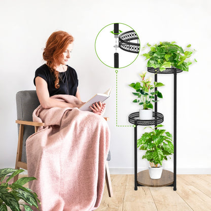 Oppro Plant Stand Set of 2, Tiered Metal Wood Corner Planter Stands Flower Shelf for Indoor Outdoor Plants