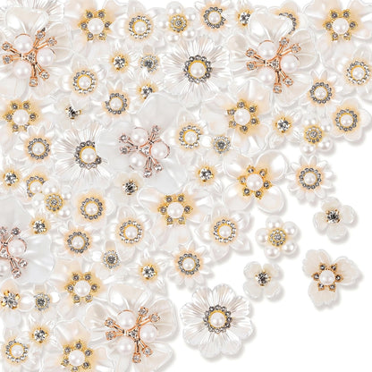Lainballow 150 Pcs Pearl Rhinestone Buttons, Faux Pearl Embellishments Buttons, Flat Back Flower Button for Crafts, Pearl Brooch Floral Charms for Jewelry Making Wedding Hair Bouquet DIY Craft Clothes