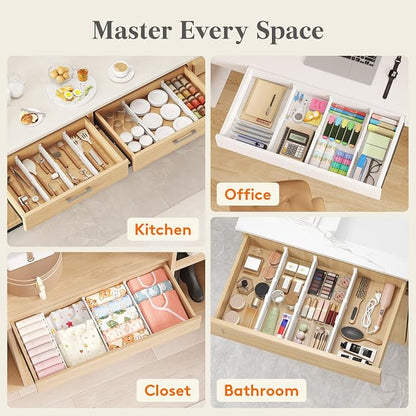 Lifewit Drawer Dividers for Clothes, 3.2" High 10.5"-16.5" Expandable Dresser Drawer Organizers, Adjustable White Plastic Separators for Kitchen, Cabinet, Nursery, Socks & Underwear Storage, 6 Pack