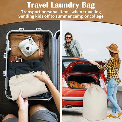Canvas Laundry Bags with Handles & Square Base 13.8"Lx13.8"Wx27.6"H, Large
