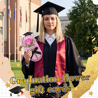 Sabary 24 Pcs Graduation Single Flower Card Sleeve Class of 2026 Fake Rose Sunflower Single Bouquet Flower Holder Wrapping Portable with Ribbon Grad Gift Packaging for College Grad High School(Pink)