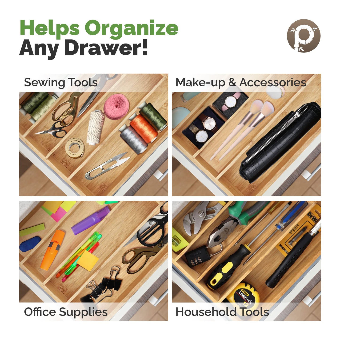 Pristine Bamboo Silverware Organizer - Small Extra-Deep Wooden Kitchen Drawer Organizer Divider for Spoons, Forks, Knives & Cutleries - 5 Slots