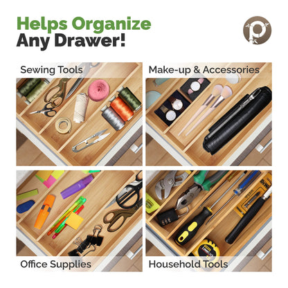 Pristine Bamboo Silverware Organizer - Small Extra-Deep Wooden Kitchen Drawer Organizer Divider for Spoons, Forks, Knives & Cutleries - 5 Slots