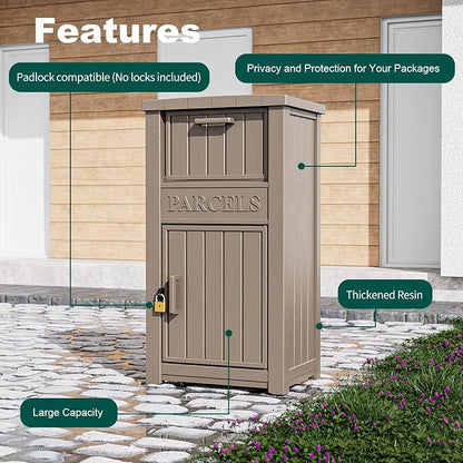 Package Delivery Box for Outside, Large Parcel Drop Box with Lockable Secure, Waterproof and Anti-Theft Storage for Porch, Curbside, House (Grey)