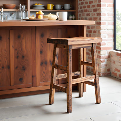 Alaterre Furniture Durango 26-Inch Tall Industrial Wood Counter-Height Stool Bar Stool, Kitchen, Seating, Vintage-Style Saddle Seat, Comfort, Rustic Industrial, Light or Dark Tone Lacquer Finish