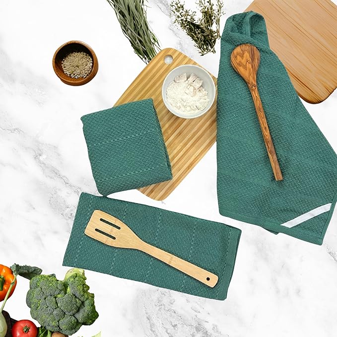 Serafina Home Dark Emerald Green Kitchen Hand Dish Towels: Oversized 28" x 18"