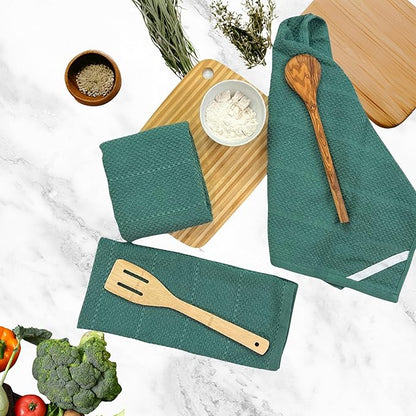Serafina Home Dark Emerald Green Kitchen Hand Dish Towels: Oversized 28" x 18"