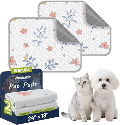 Washable Dog Pee Pads - Absorbent Reusable Puppy Training Pads, Waterproof Leak - Proof & Non - Slip for Crate Whelping Potty Training 24x18 (Pack of 2)