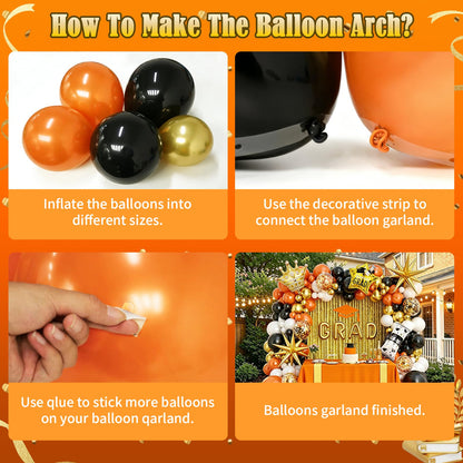 Graduation Balloon Arch Garland Kit Orange Black White Gold Graduation Decorations 2026 for College High School Class of 2026 Grad Party Prom Decor