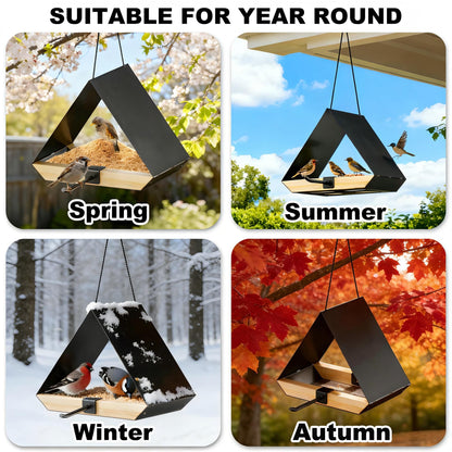 HOSUN Black Sturdy Metal Roof Bird Feeder - Durable Outdoor Hanging, Easy to Clean, Metal Mesh Ventilated, Bird Watching Gift & Garden Decor for Cardinals, Bluebirds & Wild Birds