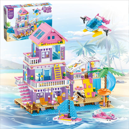 WINGIFT 955 Piece Beach House Building Set,Seaside Beach Villa Building Toys Friends Vacation Hut Blocks Set,STEM BuildingToys with Helicopter,Yacht,Sailboat,Christmas Birthday Gift for Girl Age 6-12+