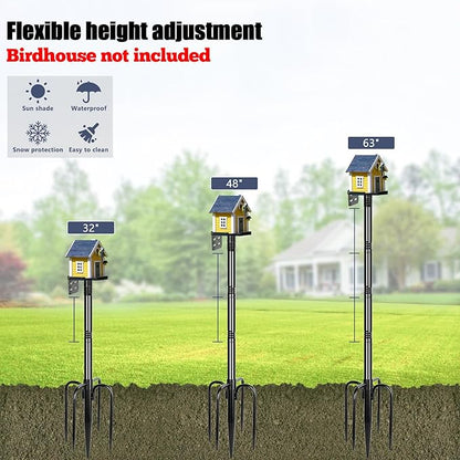Gtongoko Smart Bird Feeder Pole 1-Inch Dia 63 Inch Bluebird House Pole for Outdoors Weather Station Heavy Duty Metal Mounting Kit Adjustable Bird Feeder Stand Black