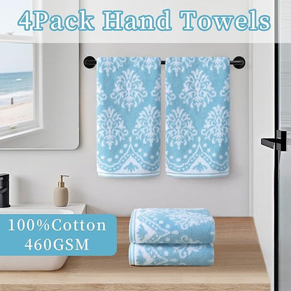 Hand Towels for Bathroom, Bath Hand Towel Set of 4, Jacquard Decorative Hand