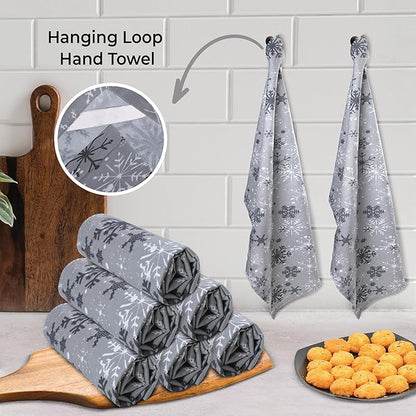 Urban Villa Christmas Kitchen Towels Grey Snowflake Print Premium Quality 100%