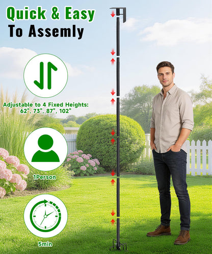 2 Pack Bird House Pole, Heavy-Duty Outdoor Bird Feeder Pole with Stable 5-Prong Base, 75” Adjustable Height, 1 Inch Dia Universal Mounting Stand for Yard Garden Bird Watching and Feeding