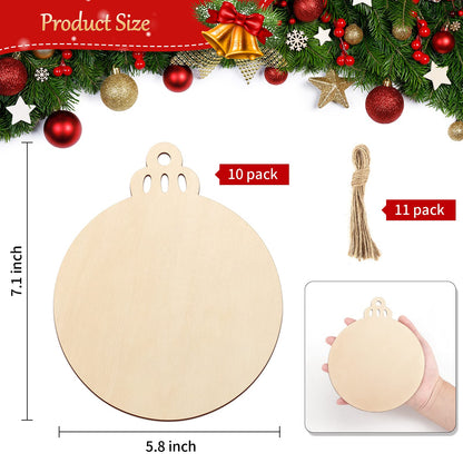 Large Size 7" Wooden Christmas Ornaments to Paint, DIY Blank Unfinished Round Wood Discs Ornament for Crafts Hanging Decorations(10PCS)